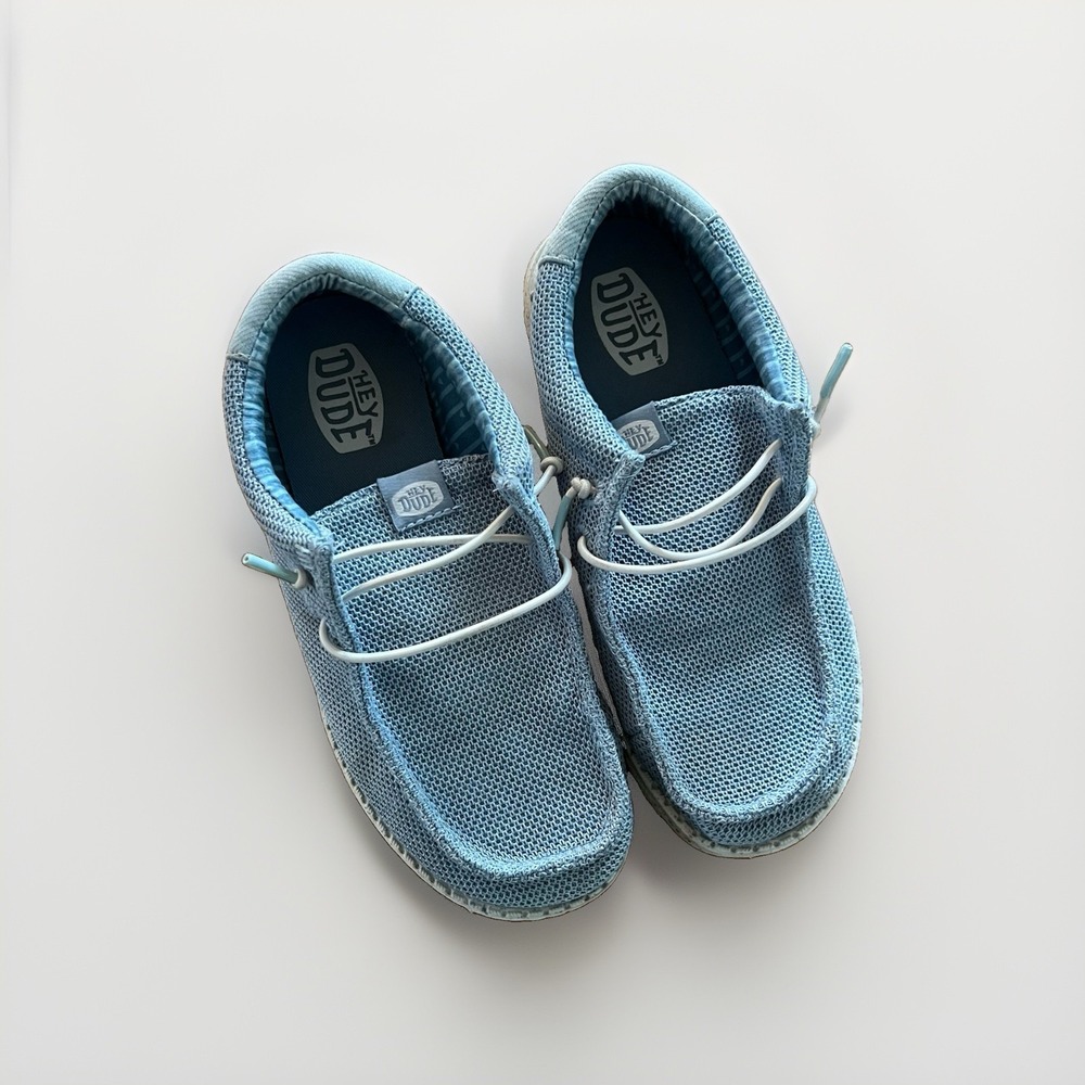 Hey Dude Wally Youth Kids J3 Cloud Blue Dawn Blue Stretch Sox Slip On Shoes EU36